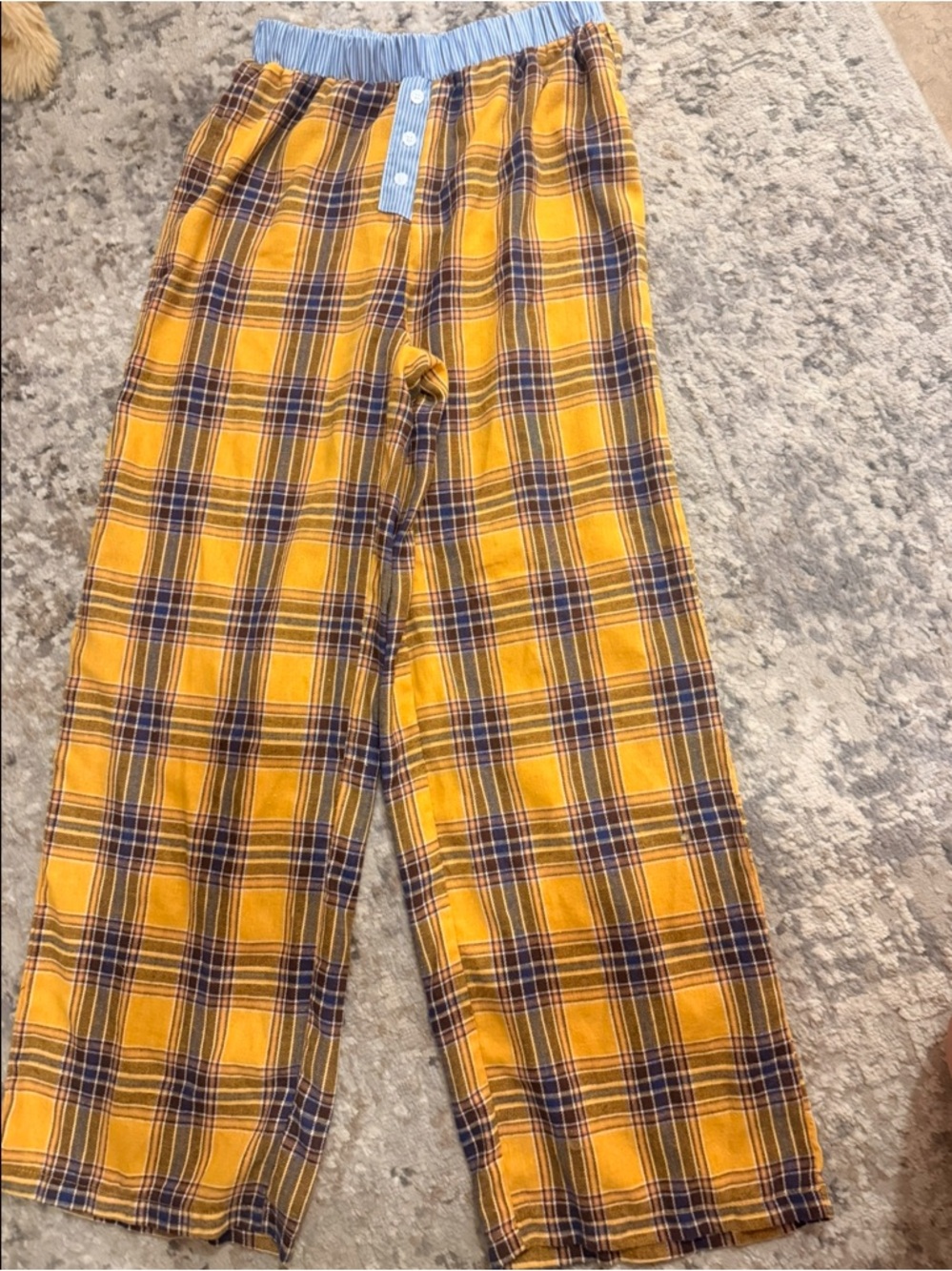 Yellow Plaid Pajama Pants- Yellow Blue Plaid, S